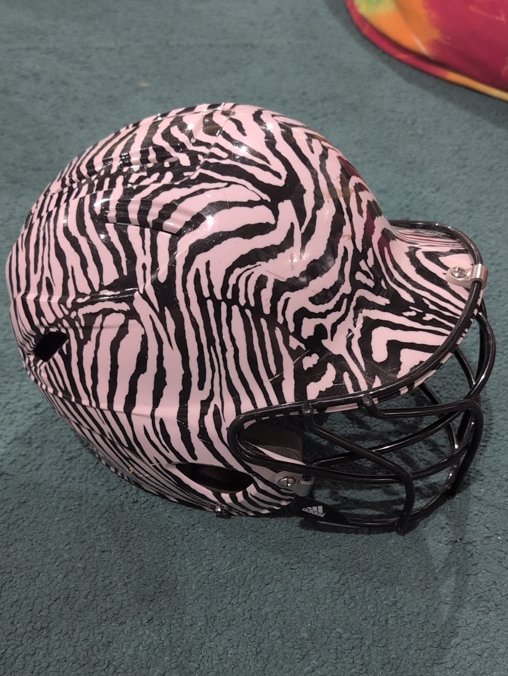 Adidas Kids Zebra-Print Batting Helmet with Black Mask